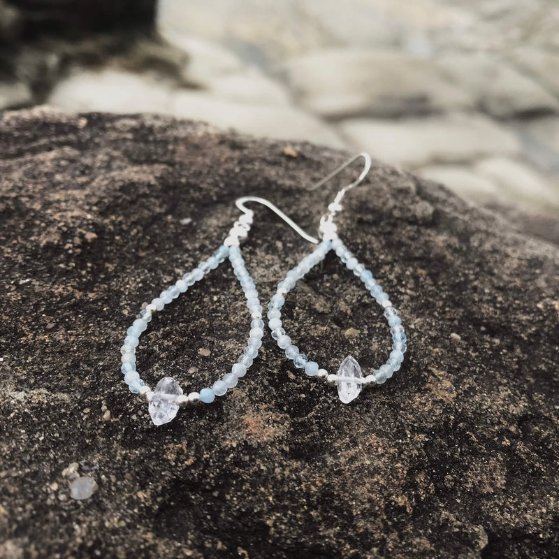 healing Aquamarine & Herkimer Diamond Earrings