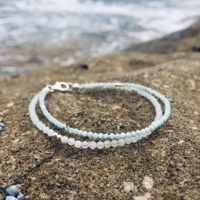 healing Larimar and Moonstone double strand bracelet for ladies