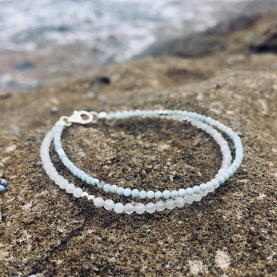 healing moonstone and Larimar double strand bracelet