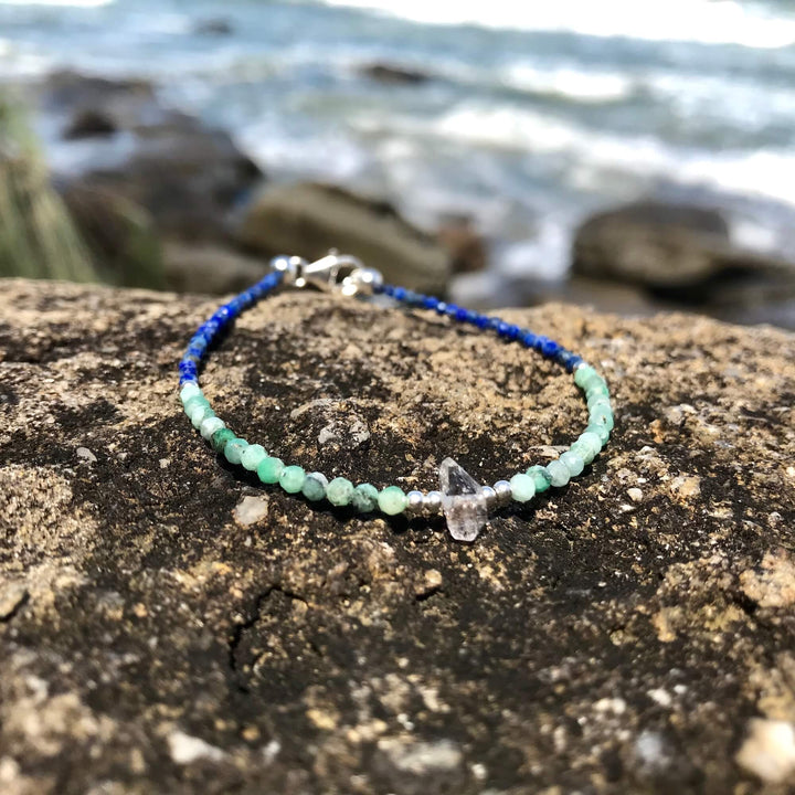 healing lapis lazuli, Emerald & Herkimer Diamond Bracelet