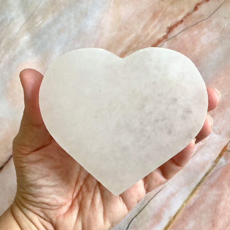 Heart shaped selenite plate for healing