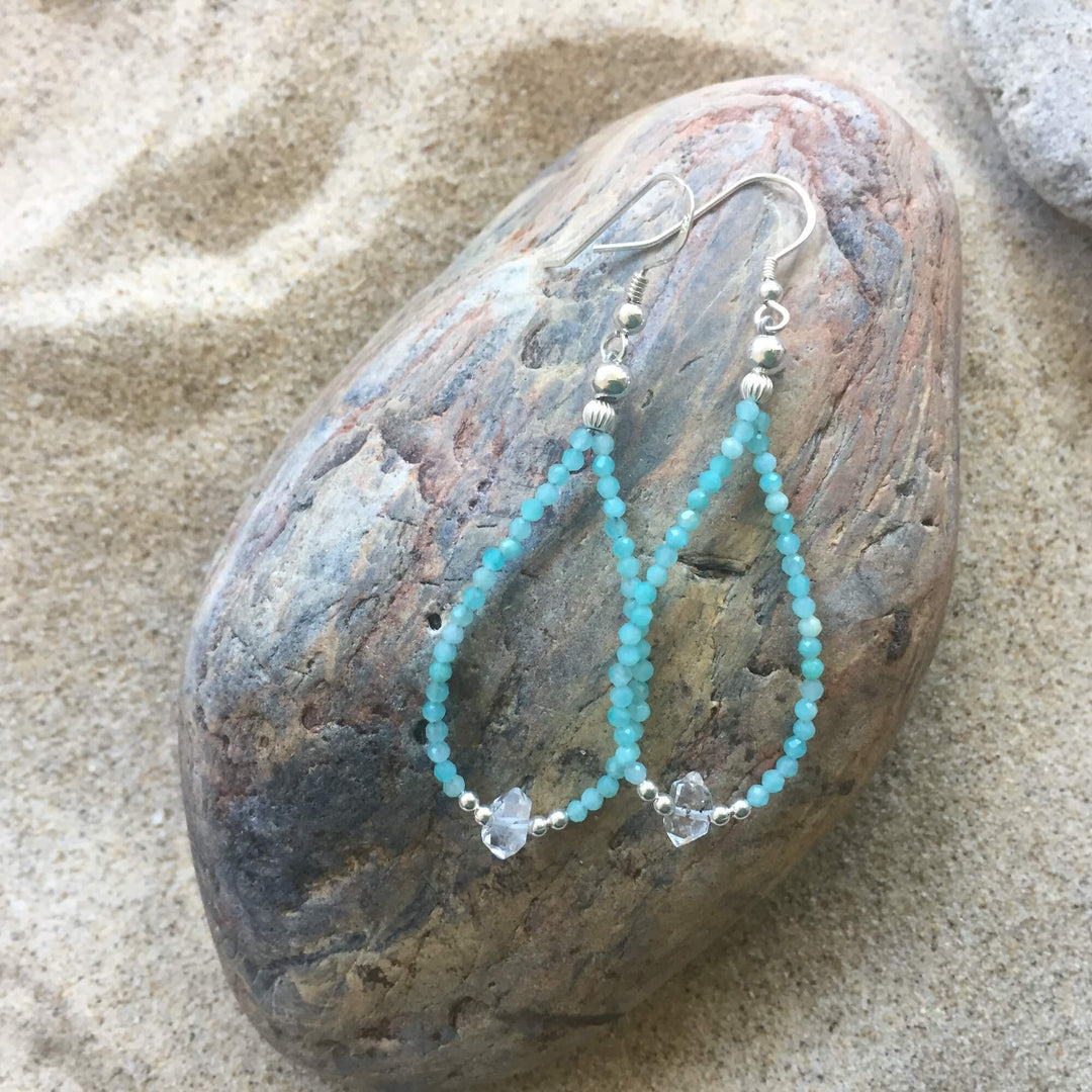 Herkimer Diamond & Amazonite Crystal Earrings