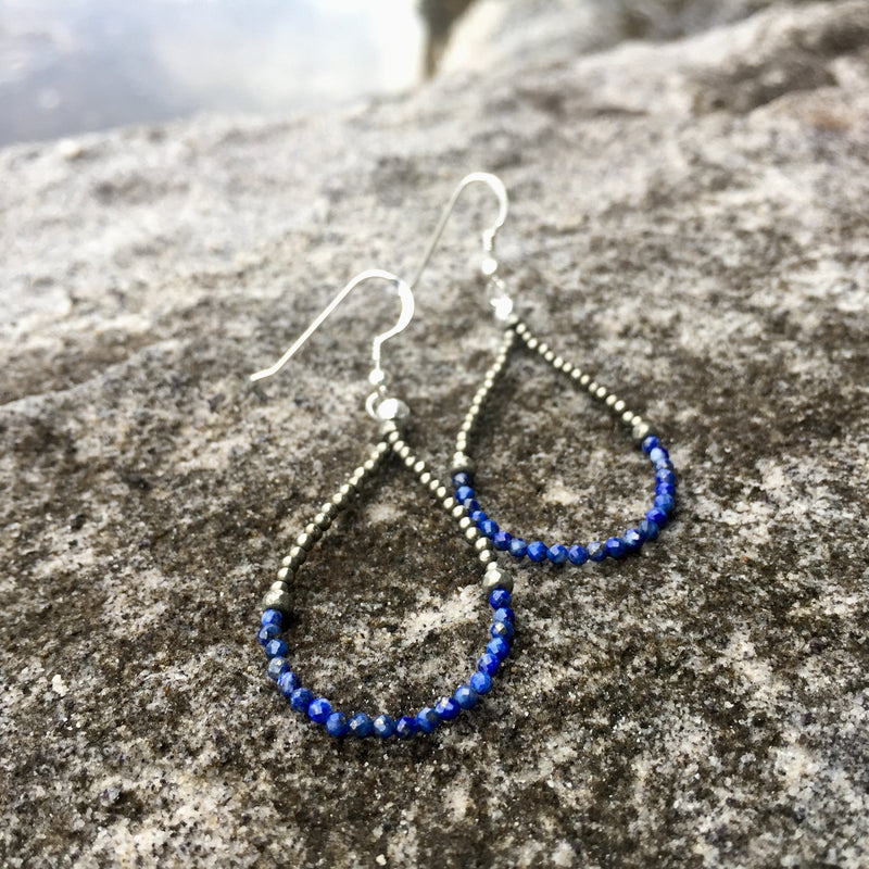 ladies lapis lazuli and pyrite healing earrings