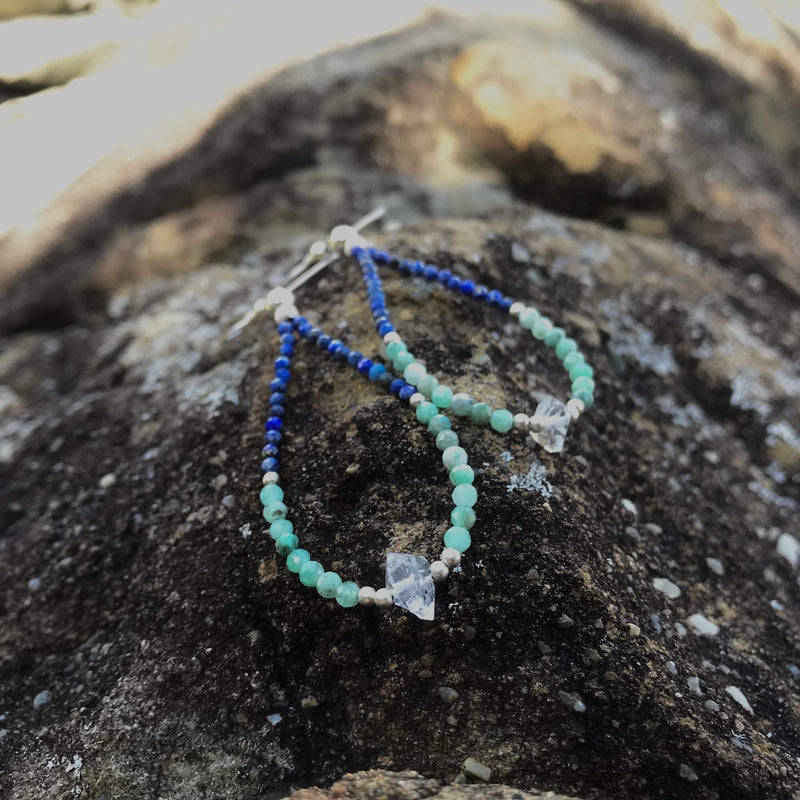 ladies healing lapis lazuli, Emerald & Herkimer Diamond Earrings