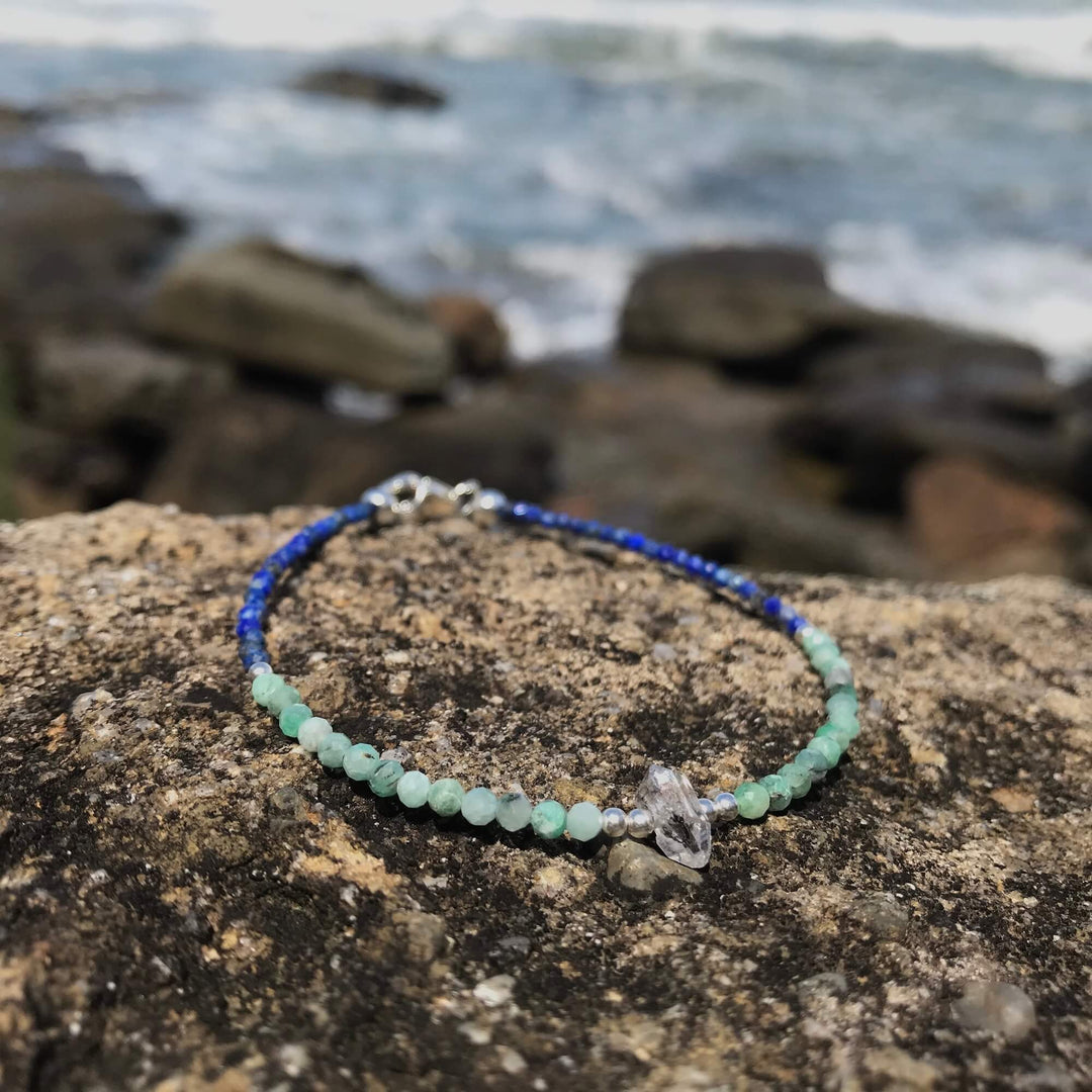 ladies lapis lazuli, Emerald & Herkimer Diamond Bracelet