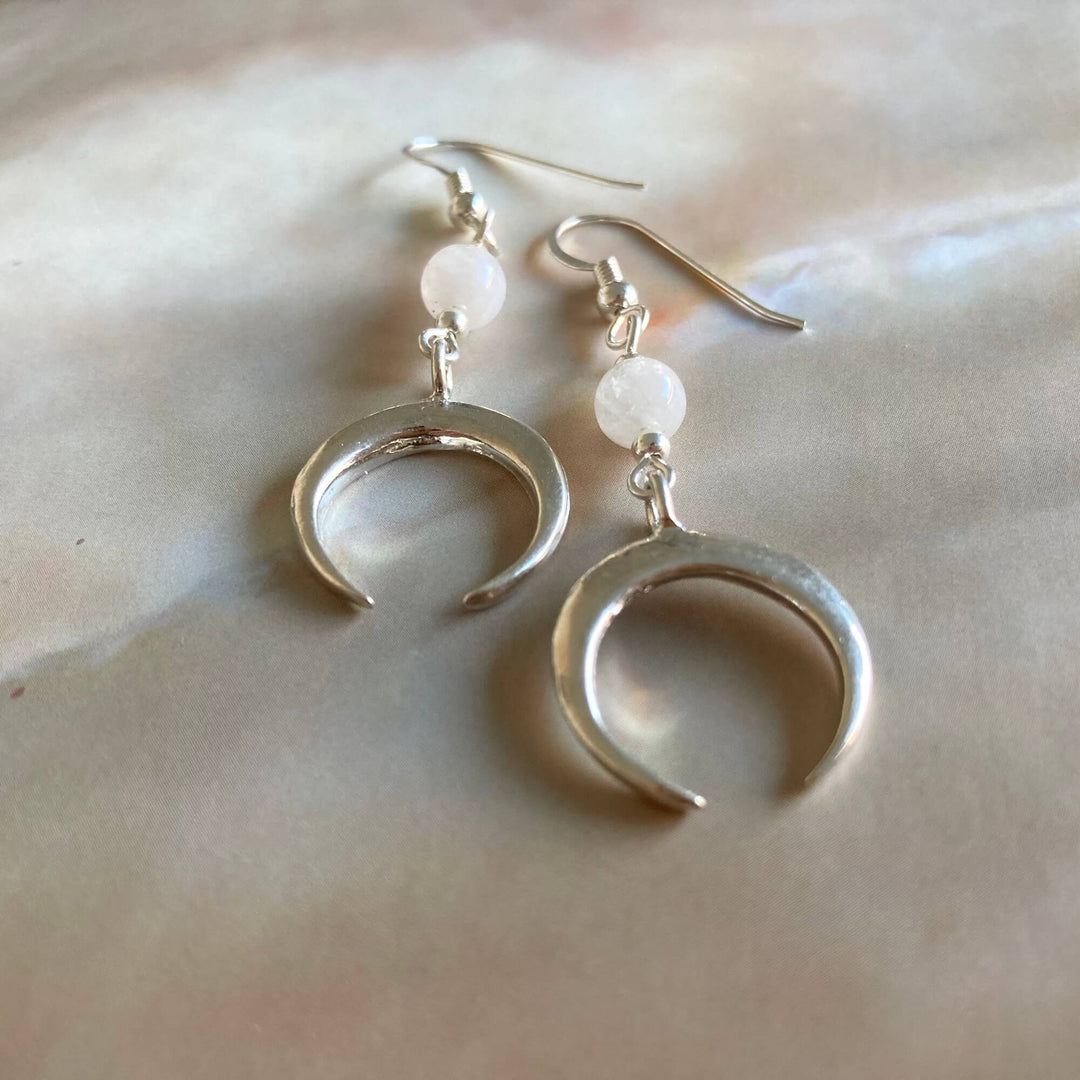 La Luna Love Moonstone & Crescent Moon Earrings