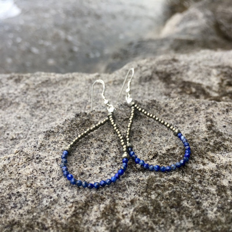 lapis lazuli and pyrite ladies earrings