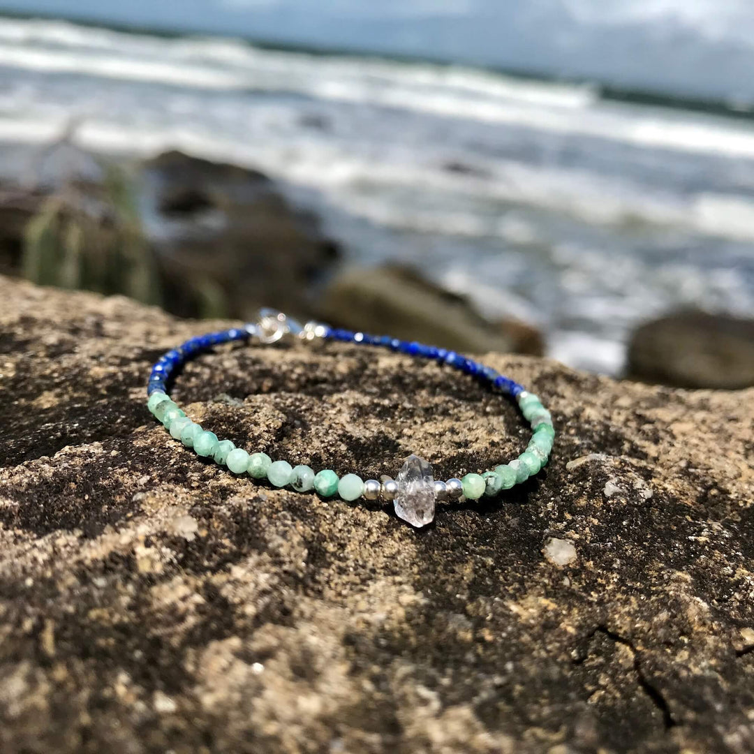 lapis lazuli, Emerald & Herkimer Diamond Bracelet