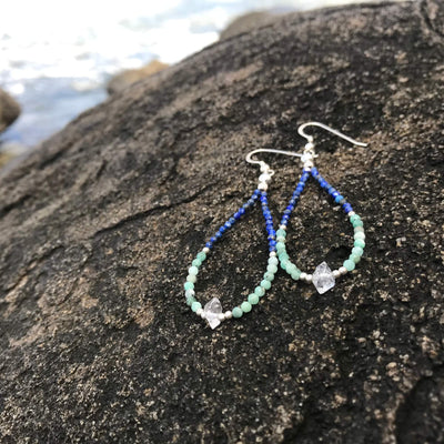 lapis lazuli, Emerald & Herkimer Diamond Earrings
