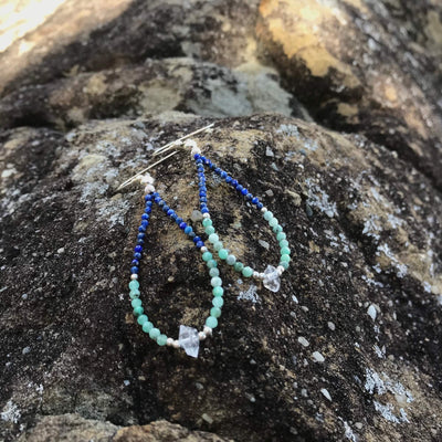 lapis lazuli, Emerald & Herkimer Diamond Earrings for healing