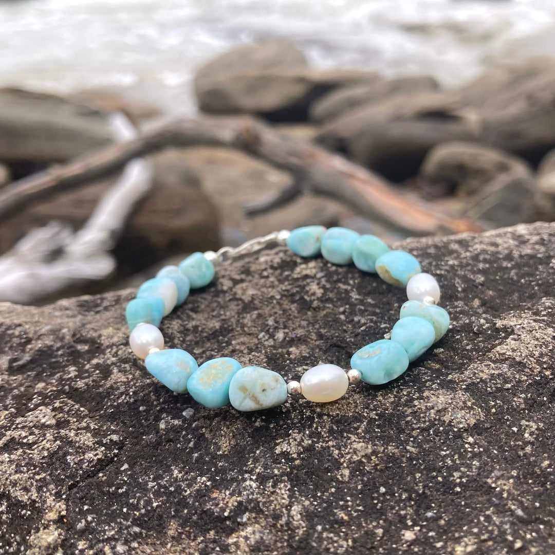 Larimar bracelet with pearls