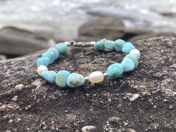 Larimar & Pearl nugget bracelet