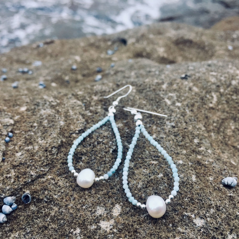 Larimar and pearl earrings
