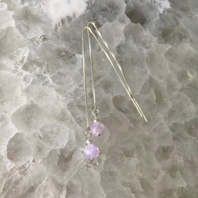 lavender amethyst thread earrings 