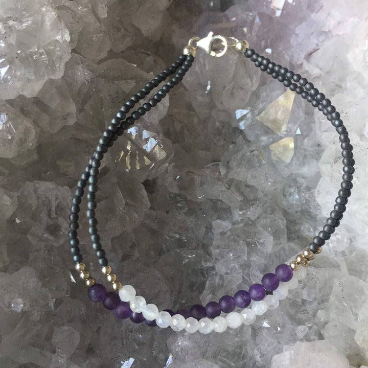 Moonstone & Amethyst Anklet