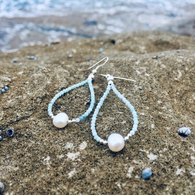 pearl and larimar ladies earrings