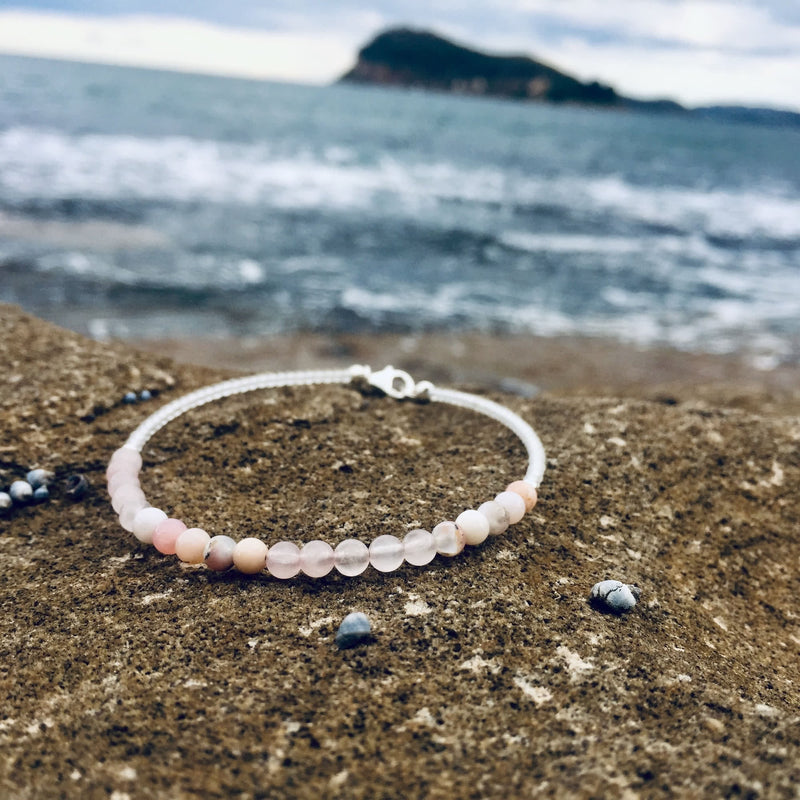 pink opal and rose quartz healing womens anklet