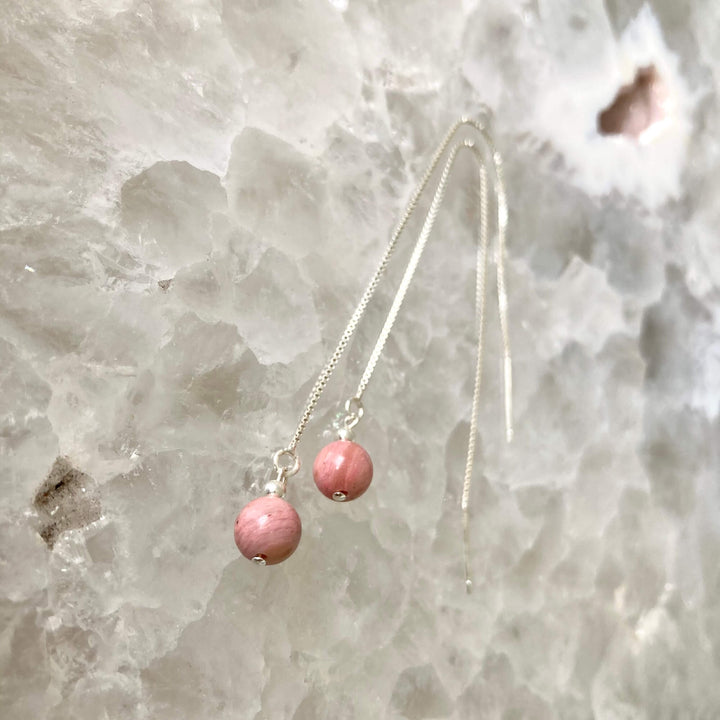 rhodonite healing thread earrings