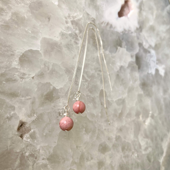 rhodonite thread earrings