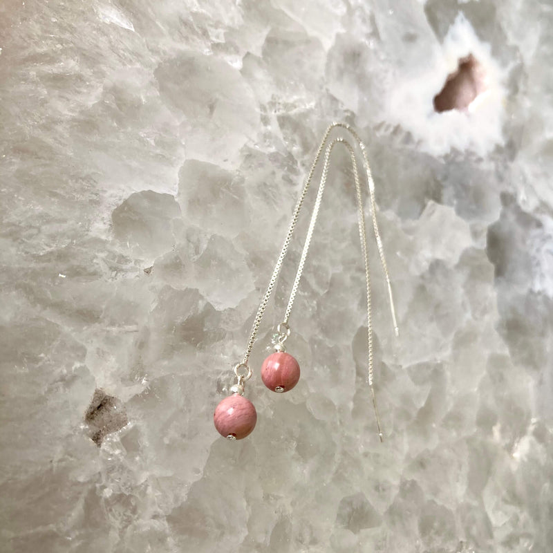 rhodonite thread healing crystal earrings