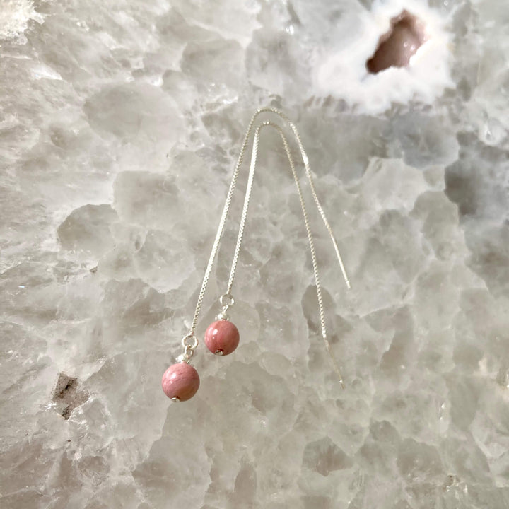 rhodonite thread earrings for healing